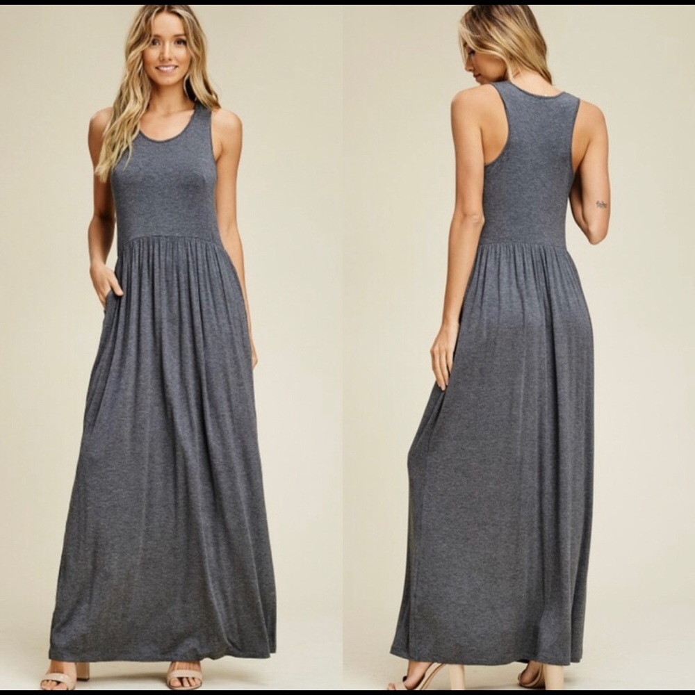 🔥 Last One!! Gray Maxi Dress, Long Tank 🔥 - Picture 2 of 4